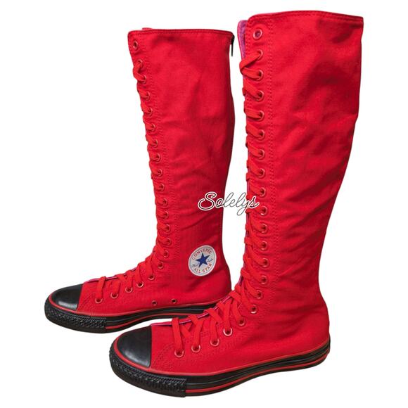 Converse All Star 2012 Custom XXHI Red Black Pink Knee High Sneaker Boot Women 9 - Picture 2 of 11